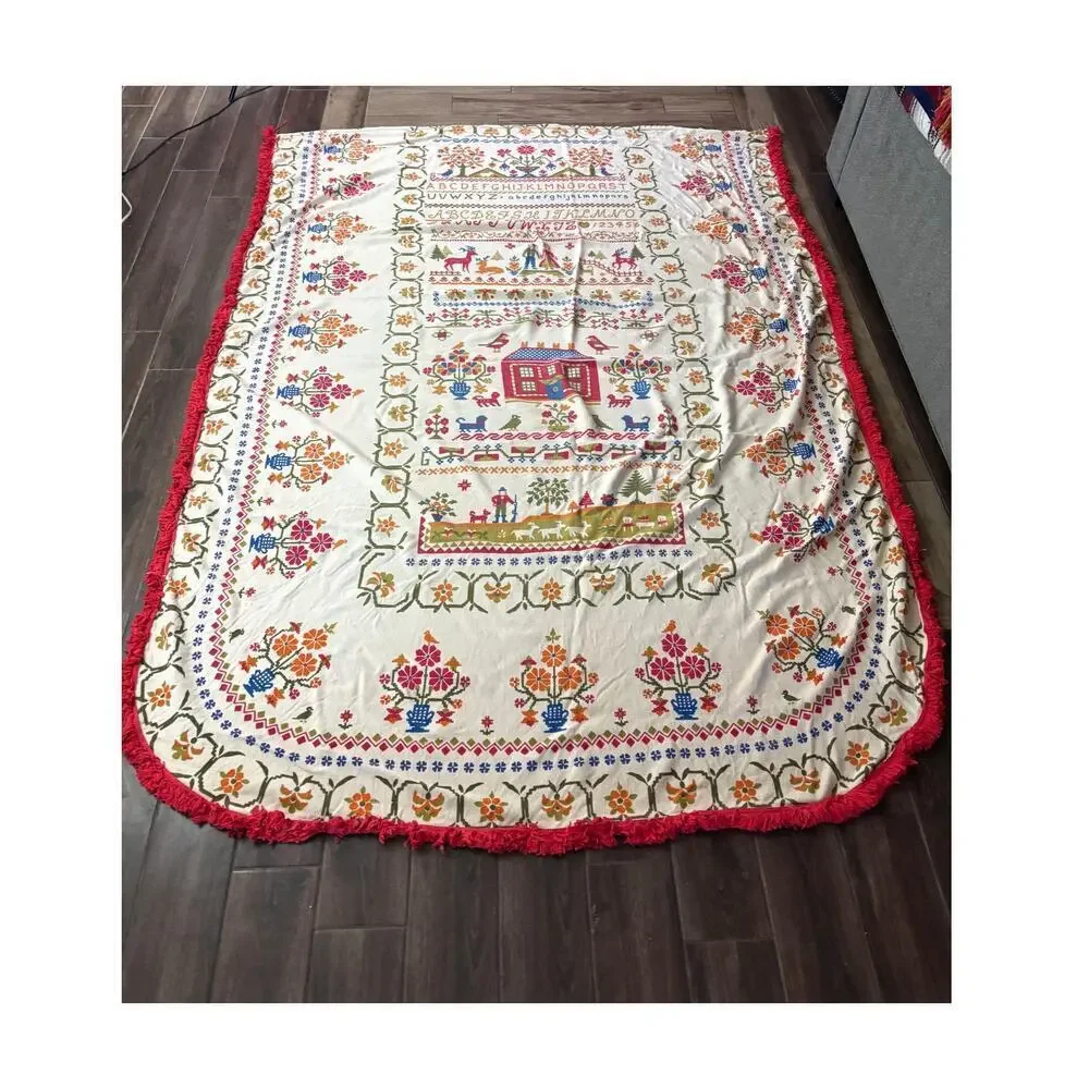 VTG Fieldcrest American Sampler Dutch Bedspread‎ Comforter Twin Fringe 72